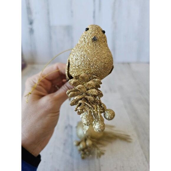Gold bird ornament glitter Xmas tree - Picture 2 of 10